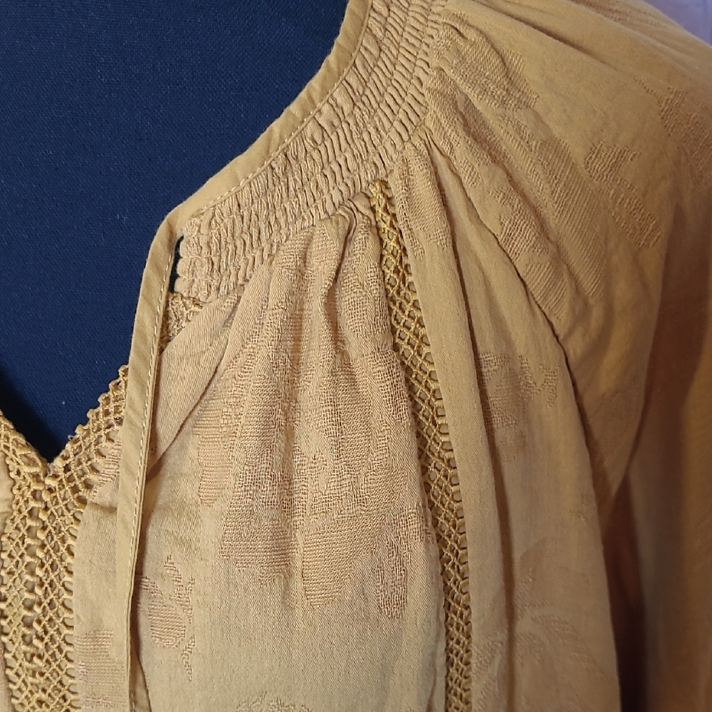 Mustard Yellow Size XXL/20 Popover Tunic Puffed Sleeve Cotton Blend - Picture 3 of 10